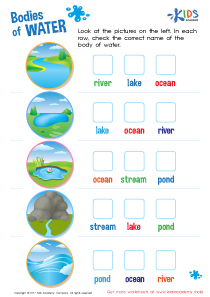 Bodies of Water Worksheet: Free Printable PDF for Kids